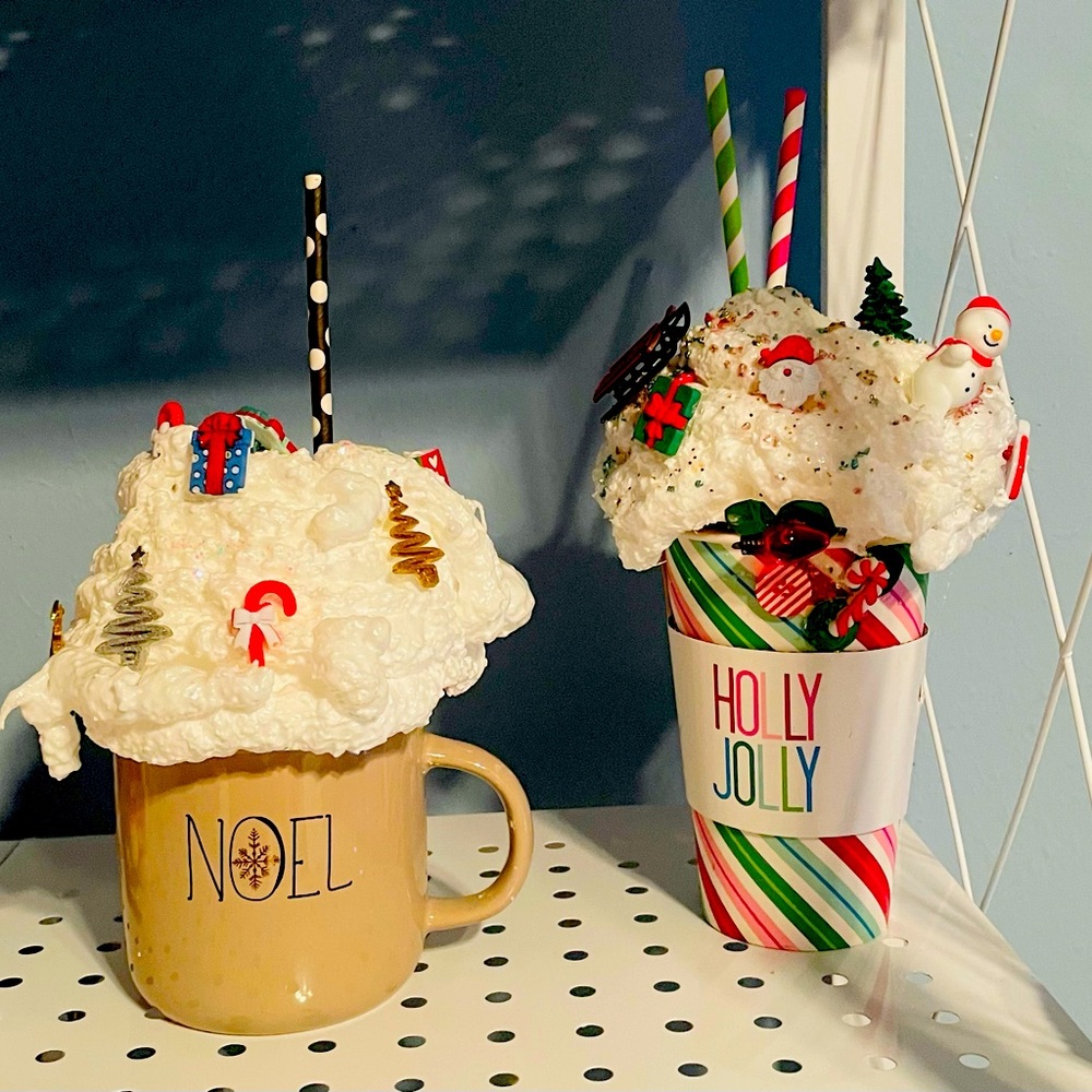 Fake Whipped
Topped Mugs Decorated for
Seasonal Decor $10 each